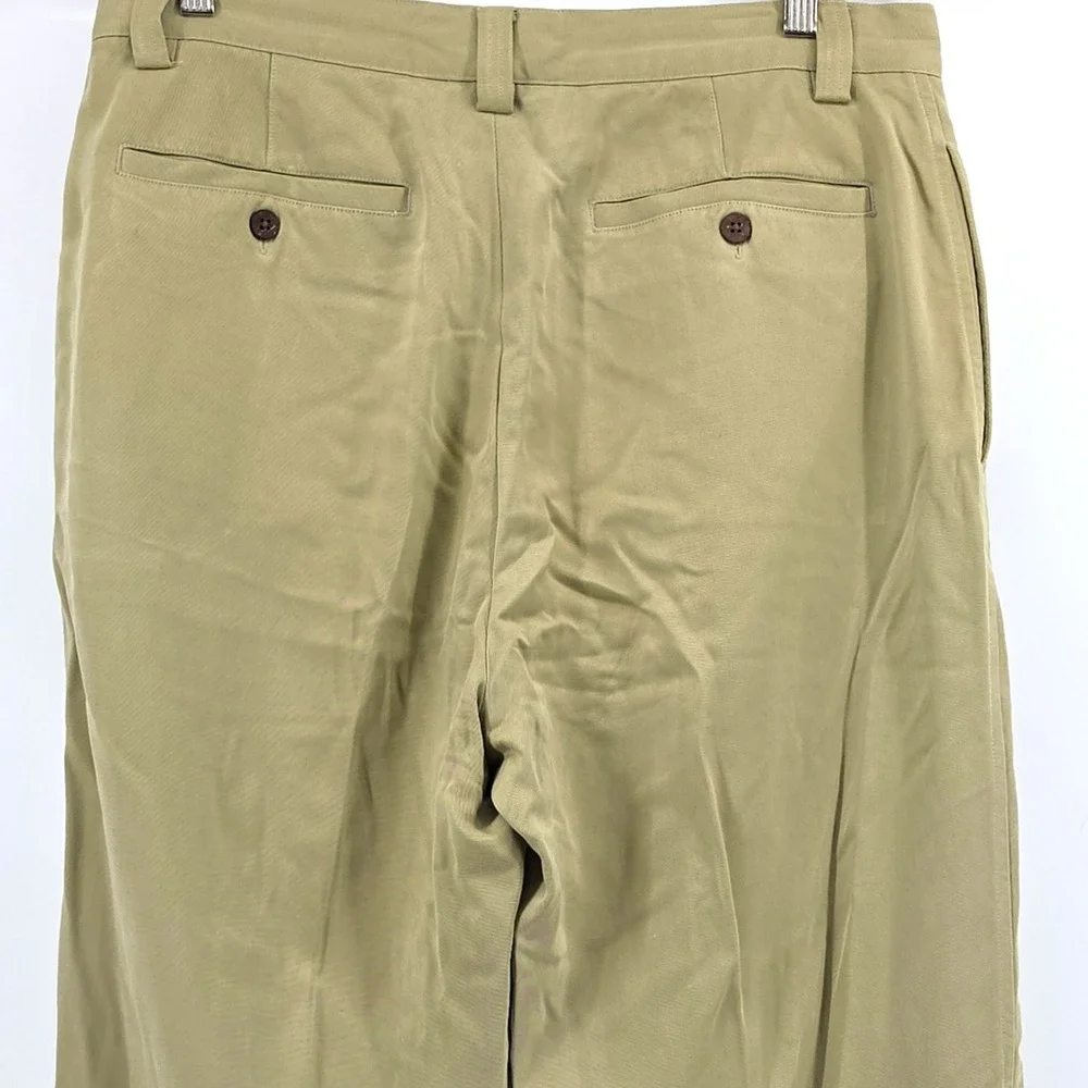 Tommy Bahama 100% Silk Pleated Pants Mens 34 Tan Khaki Tropical Resort Trousers